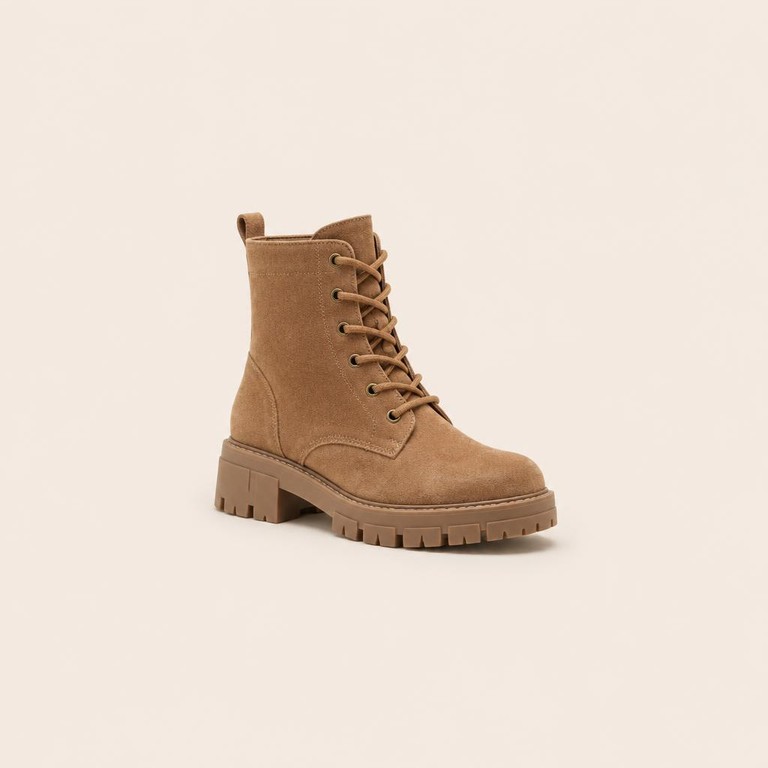 Women's Suede Chunky Lace-Up Boots